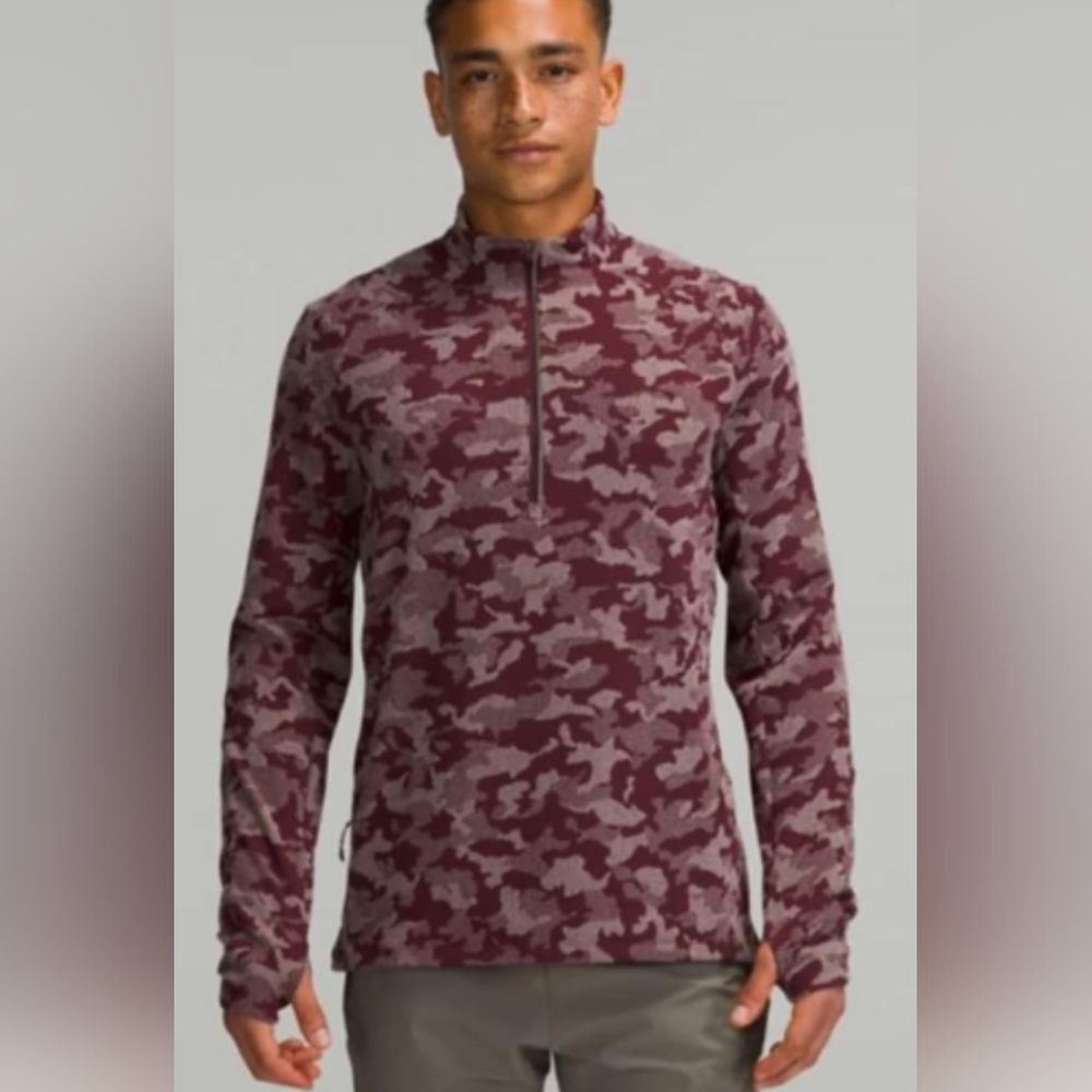 Lululemon Surge Warm Half Zip Heritage Camo Jacquard Cassis Raw Linen